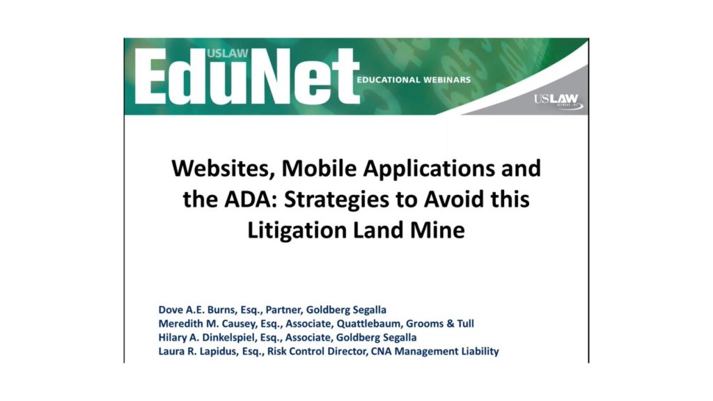 Websites, Mobile Applications and the ADA: Strategies to Avoid this Litigation Land Mine